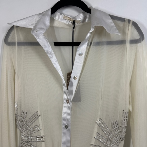 Vintage Taglia Sheer Beaded Satin Blouse Ivory Size M Long Sleeve Dressy Top - Picture 3 of 14